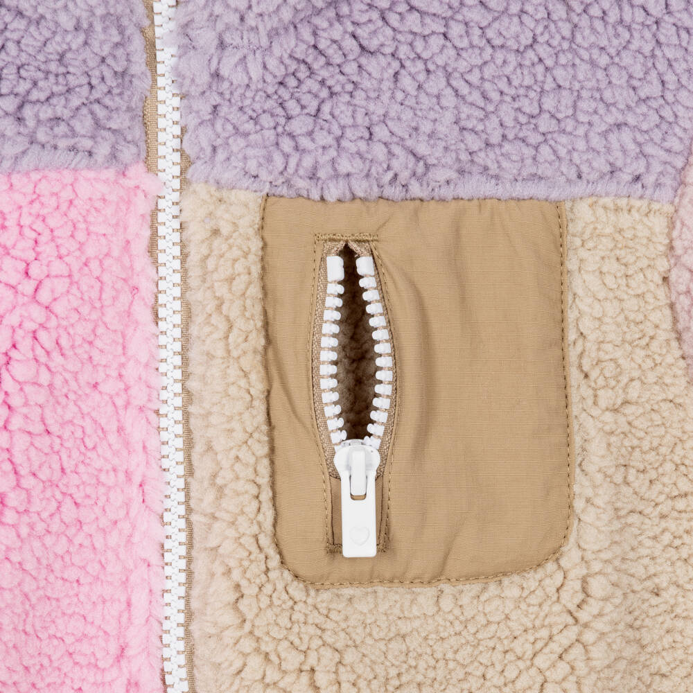NAME IT-Girls Pink & Lilac Colourblock Teddy Fleece Jacket | Childrensalon