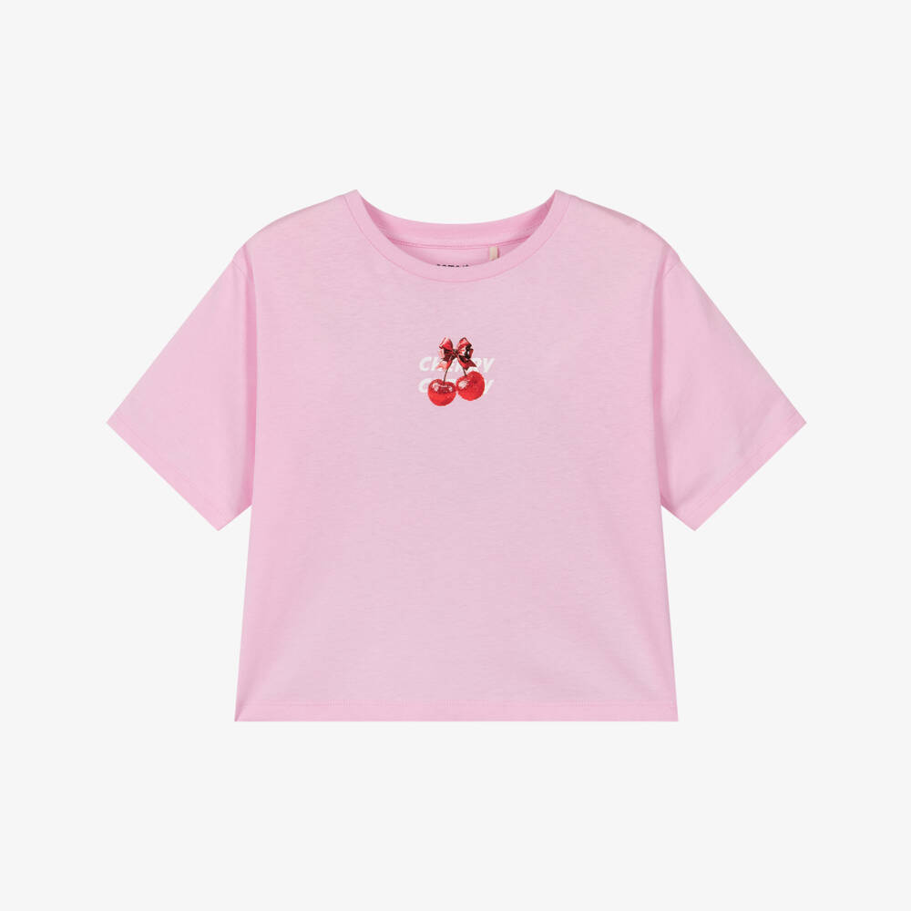 NAME IT-Girls Pink Organic Cotton Cherry T-Shirt | Childrensalon
