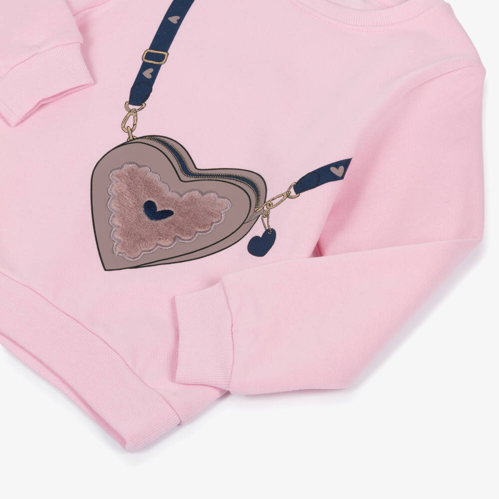 NAME IT-Girls Pink Organic Cotton Heart Bag Print Sweatshirt | Childrensalon