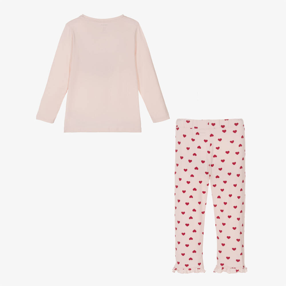 NAME IT-Girls Pink Organic Cotton Heart Print Pyjamas | Childrensalon