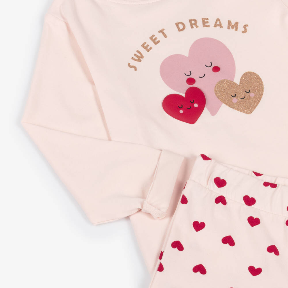 NAME IT-Girls Pink Organic Cotton Heart Print Pyjamas | Childrensalon