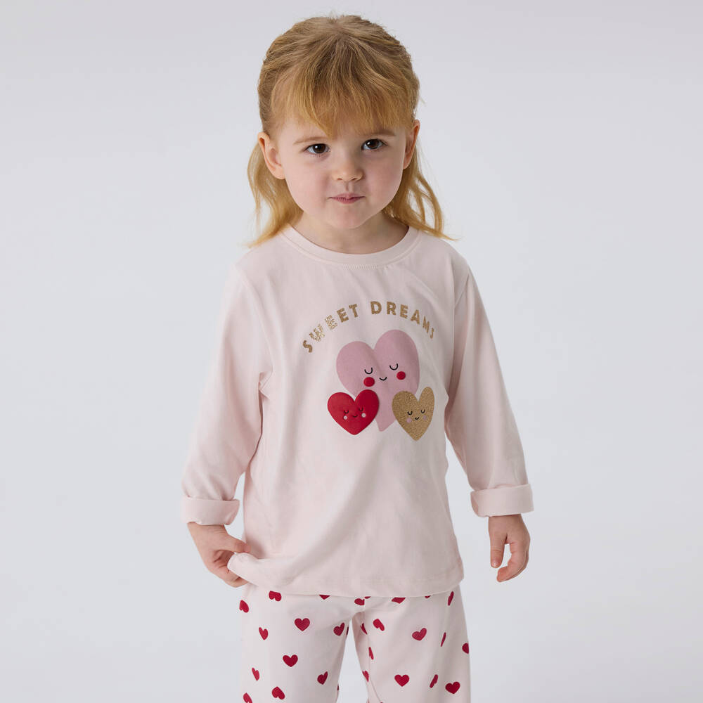 NAME IT-Girls Pink Organic Cotton Heart Print Pyjamas | Childrensalon
