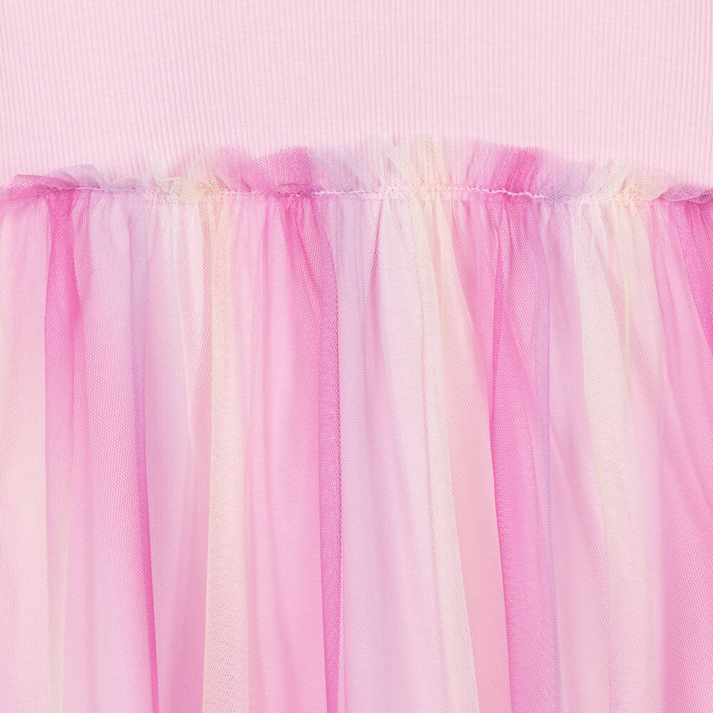 NAME IT-Girls Pink Organic Cotton Jersey Dress with Tulle Overlay | Childrensalon