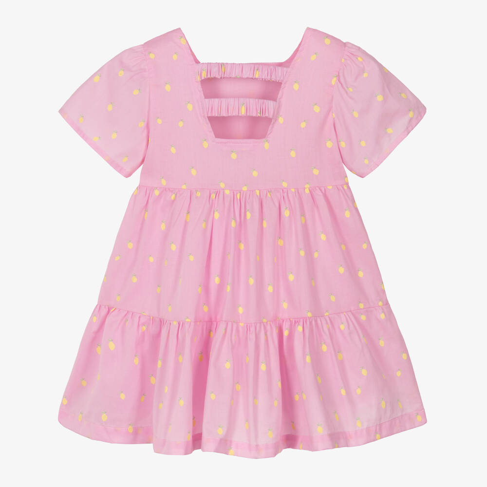 NAME IT-Girls Pink Organic Cotton Lemon Print Dress | Childrensalon
