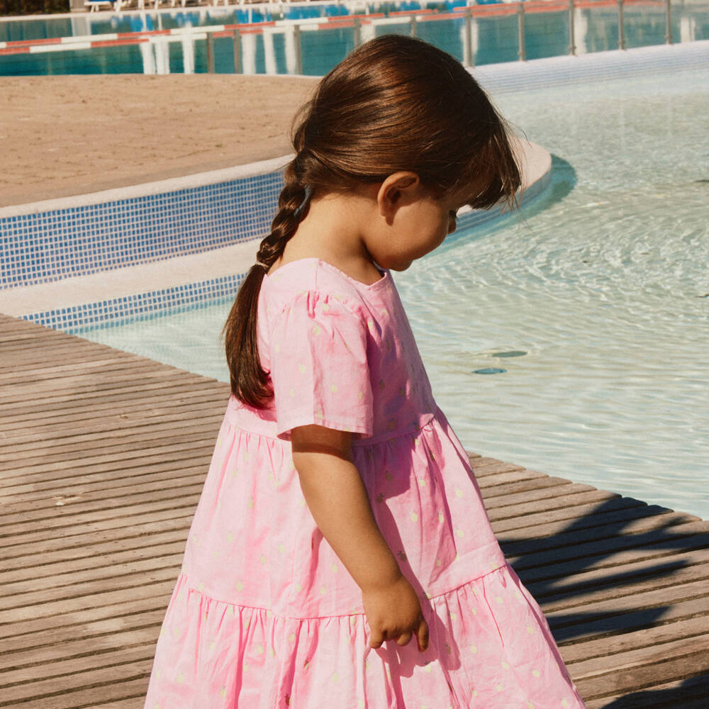 NAME IT-فستان بطبعة ليمون قطن عضوي لون زهري للبنات | Childrensalon