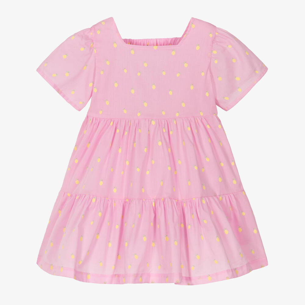 NAME IT-Girls Pink Organic Cotton Lemon Print Dress | Childrensalon