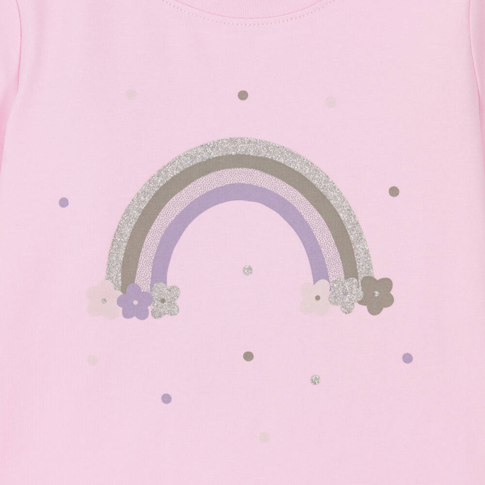 NAME IT-Girls Pink Organic Cotton Rainbow Print T-Shirt | Childrensalon