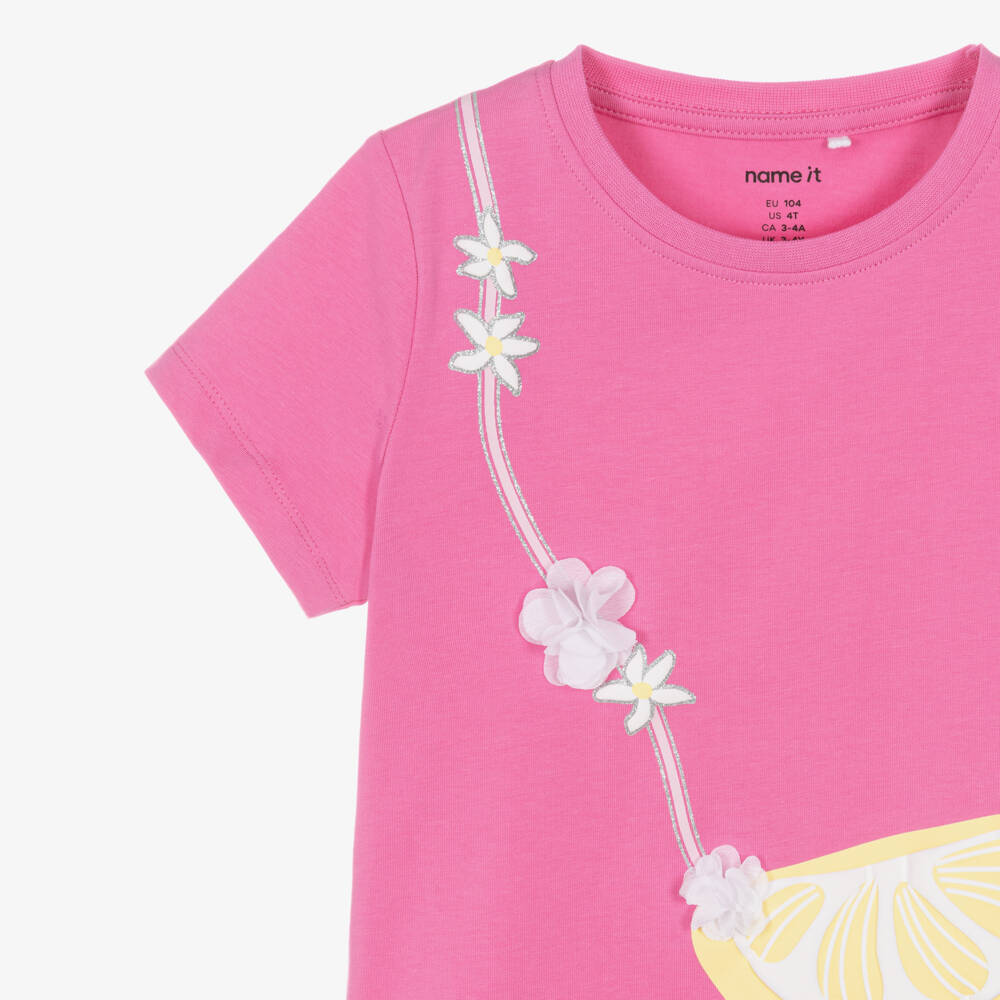 NAME IT-Girls Pink Organic Cotton Shorts Set with Lemon Print | Childrensalon
