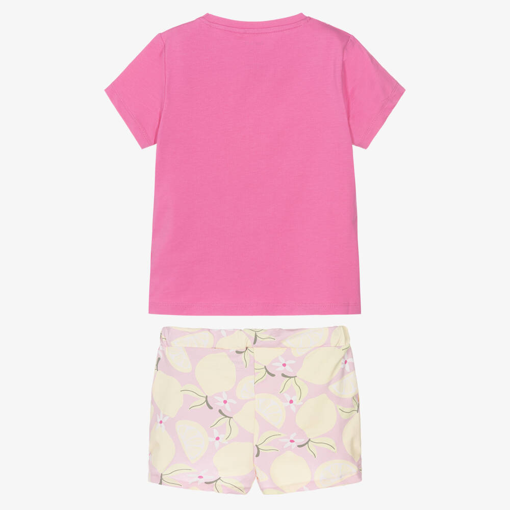 NAME IT-Girls Pink Organic Cotton Shorts Set with Lemon Print | Childrensalon