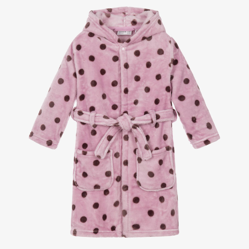NAME IT-Girls Pink & Plum Polka Dot Velour Dressing Gown | Childrensalon