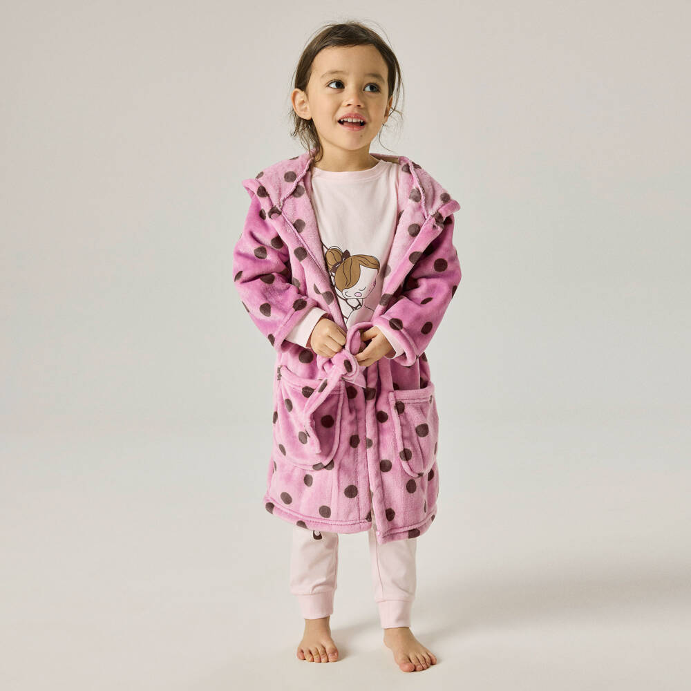 NAME IT-Girls Pink & Plum Polka Dot Velour Dressing Gown | Childrensalon