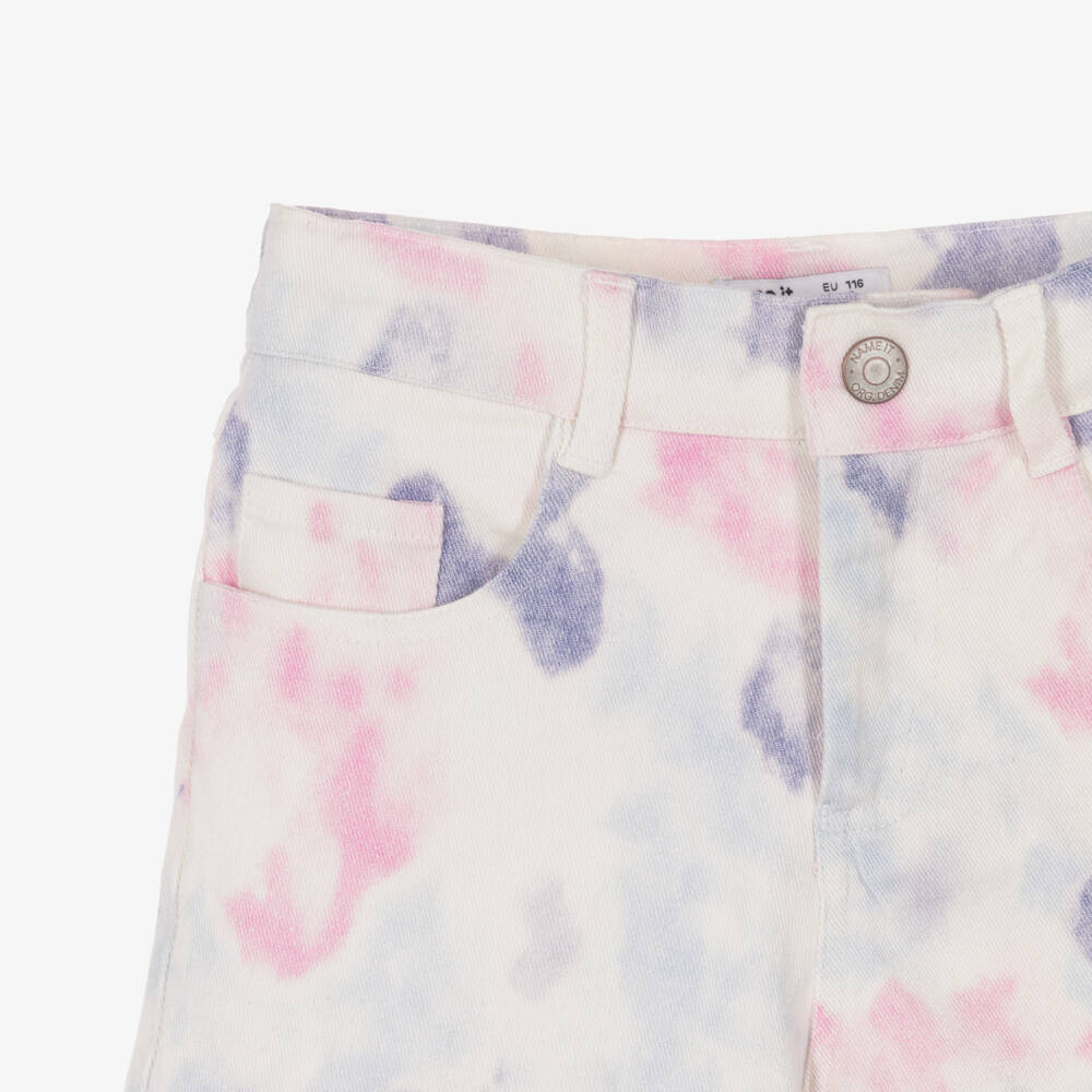 NAME IT-شورت جينز تاي داي لون زهري وبنفسجي للبنات | Childrensalon