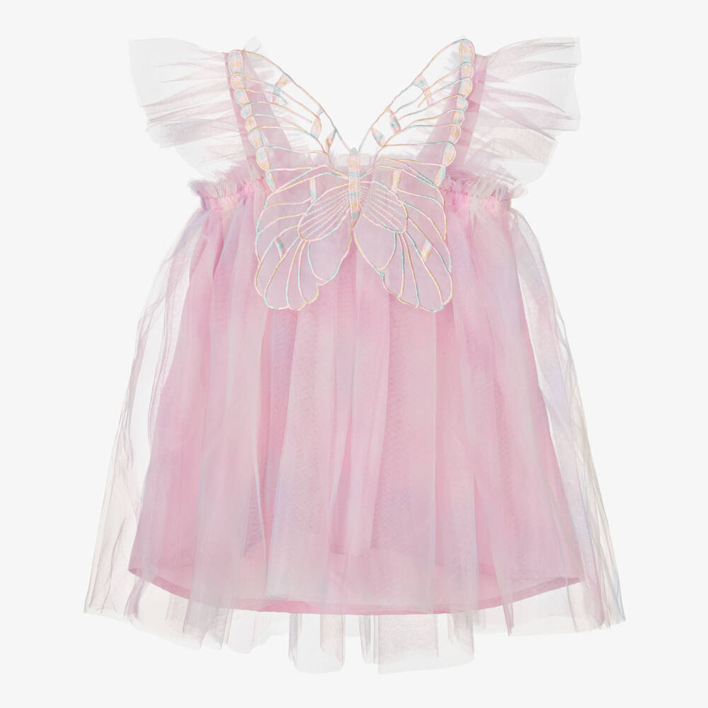 NAME IT-Girls Pink Rainbow Tulle Butterfly Dress | Childrensalon