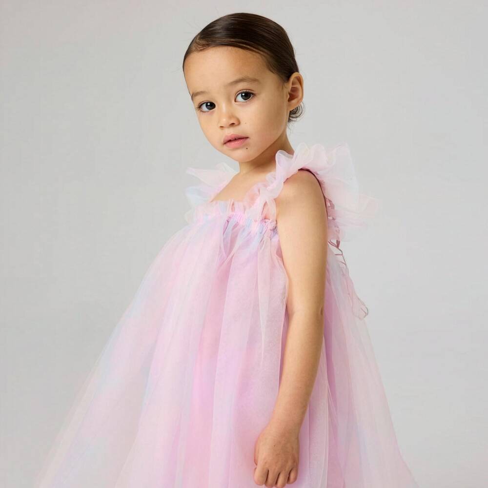 NAME IT-Girls Pink Rainbow Tulle Butterfly Dress | Childrensalon