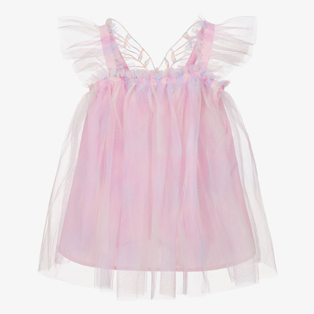 NAME IT-Girls Pink Rainbow Tulle Butterfly Dress | Childrensalon
