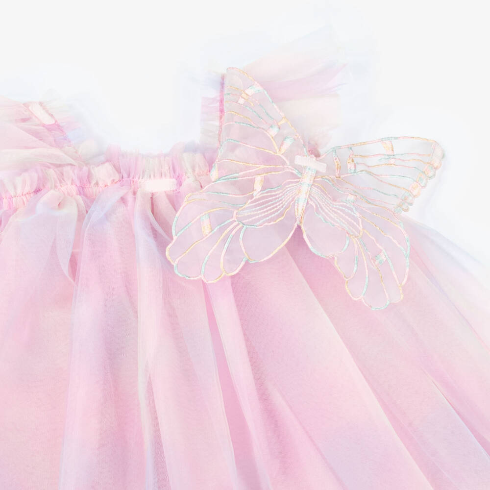 NAME IT-Girls Pink Rainbow Tulle Butterfly Dress | Childrensalon