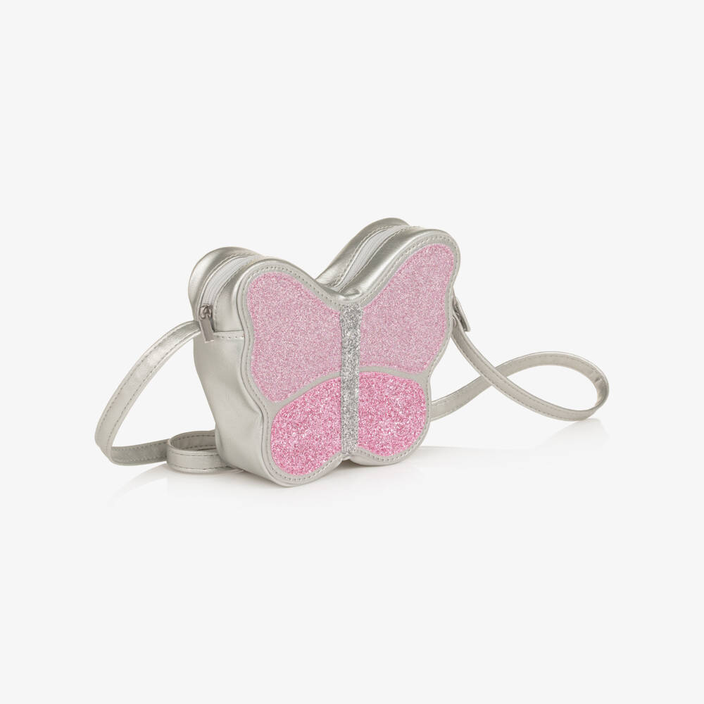 NAME IT-Girls Pink & Silver Glittery Butterfly Shoulder Bag (16cm) | Childrensalon