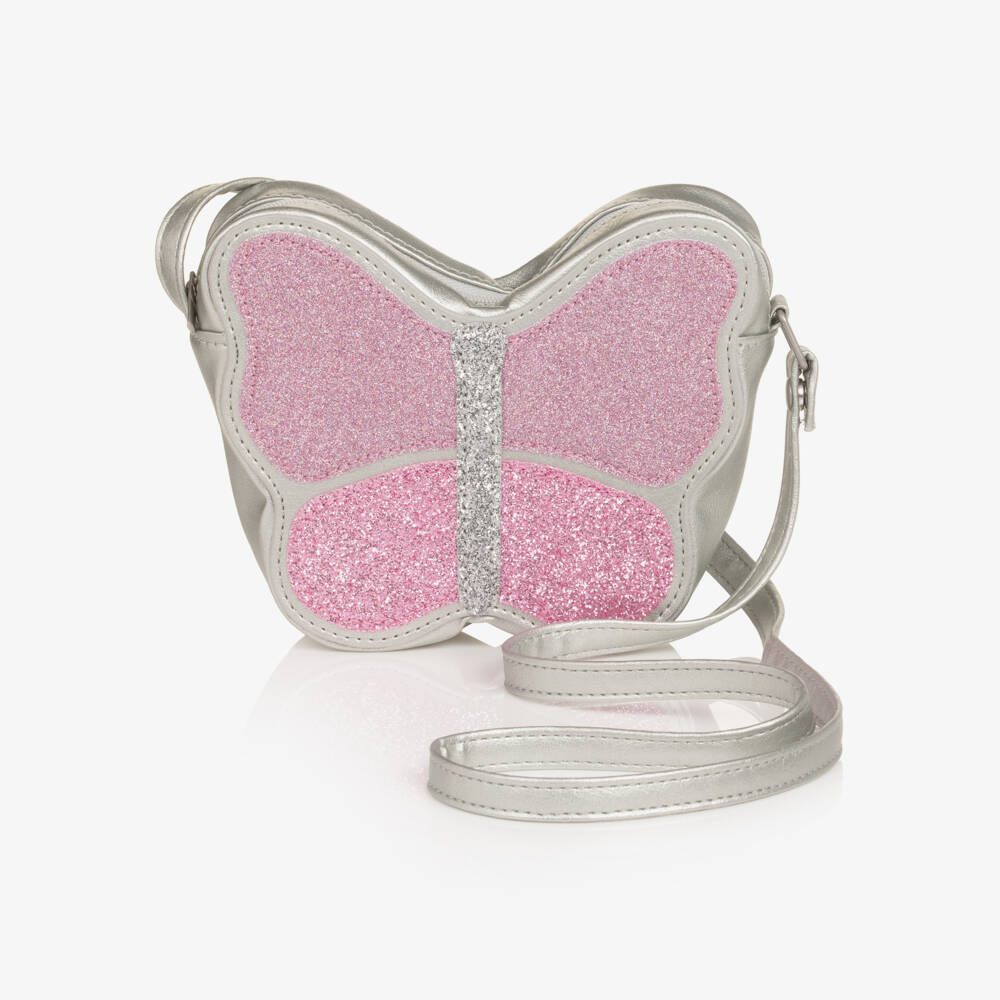NAME IT-Girls Pink & Silver Glittery Butterfly Shoulder Bag (16cm)  | Childrensalon