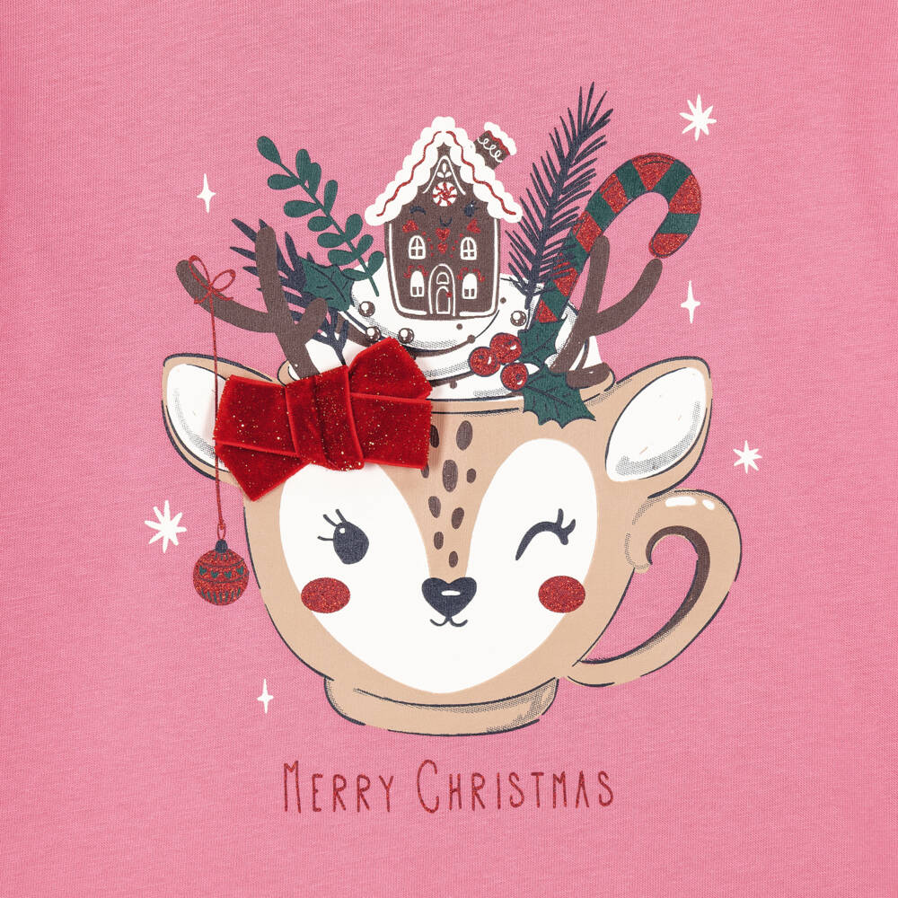 NAME IT-Girls Pink Top with Christmas Reindeer | Childrensalon