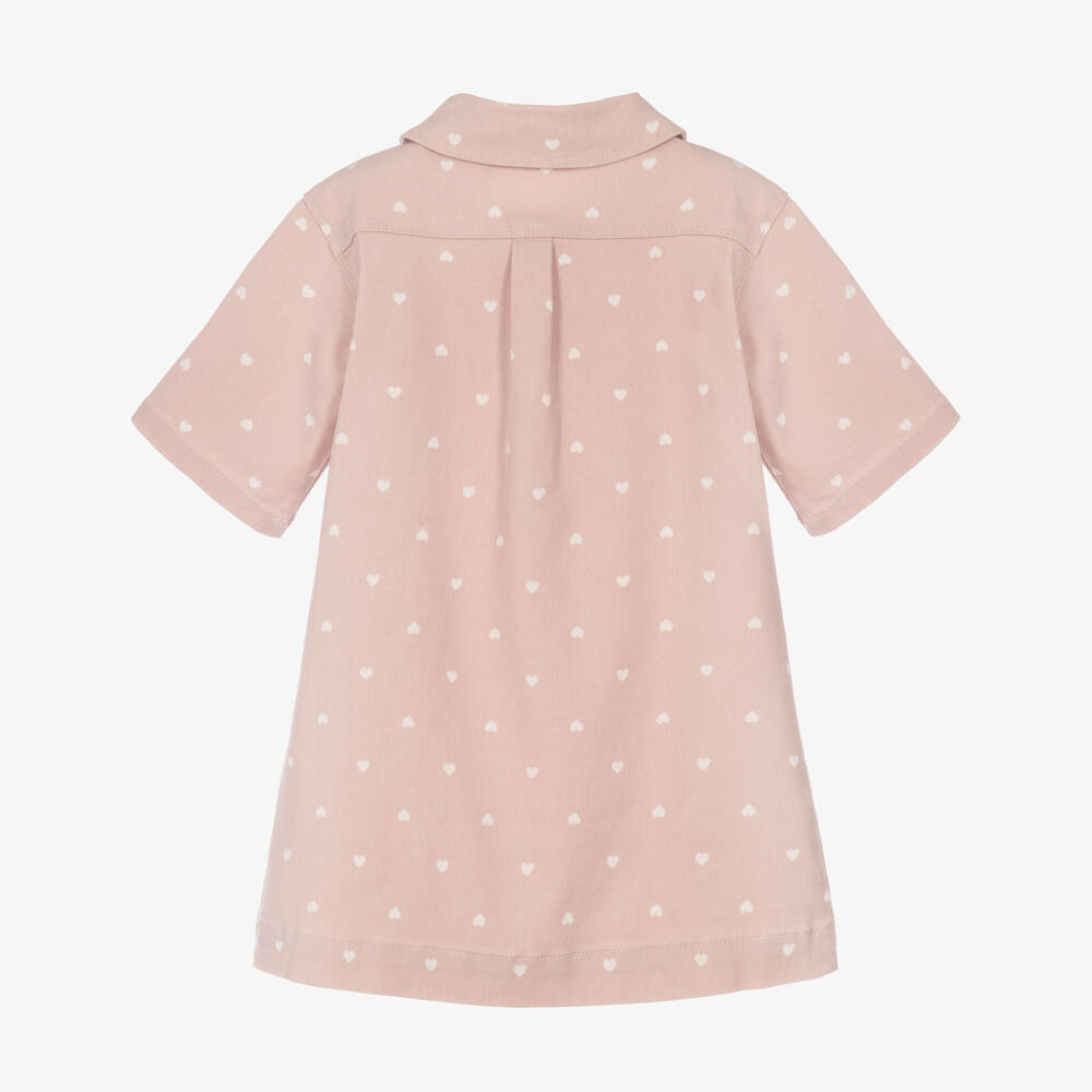 NAME IT-Girls Pink Twill Shirt Dress with Heart Print | Childrensalon