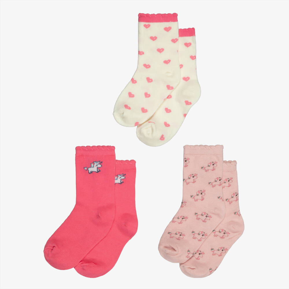 NAME IT-Girls Pink Unicorn Ankle Socks (3 Pack) | Childrensalon