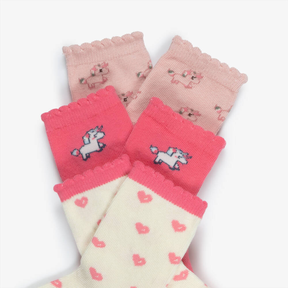 NAME IT-Girls Pink Unicorn Ankle Socks (3 Pack) | Childrensalon