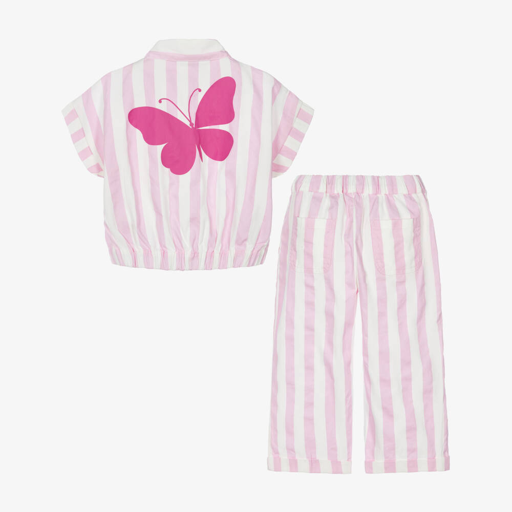 NAME IT-Girls Pink & White Striped Trouser Set | Childrensalon