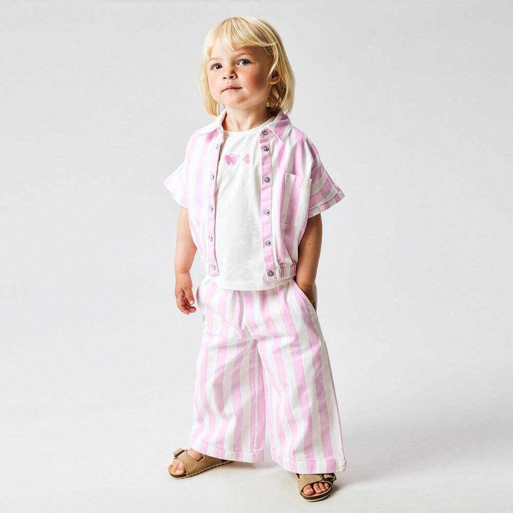 NAME IT-Girls Pink & White Striped Trouser Set | Childrensalon