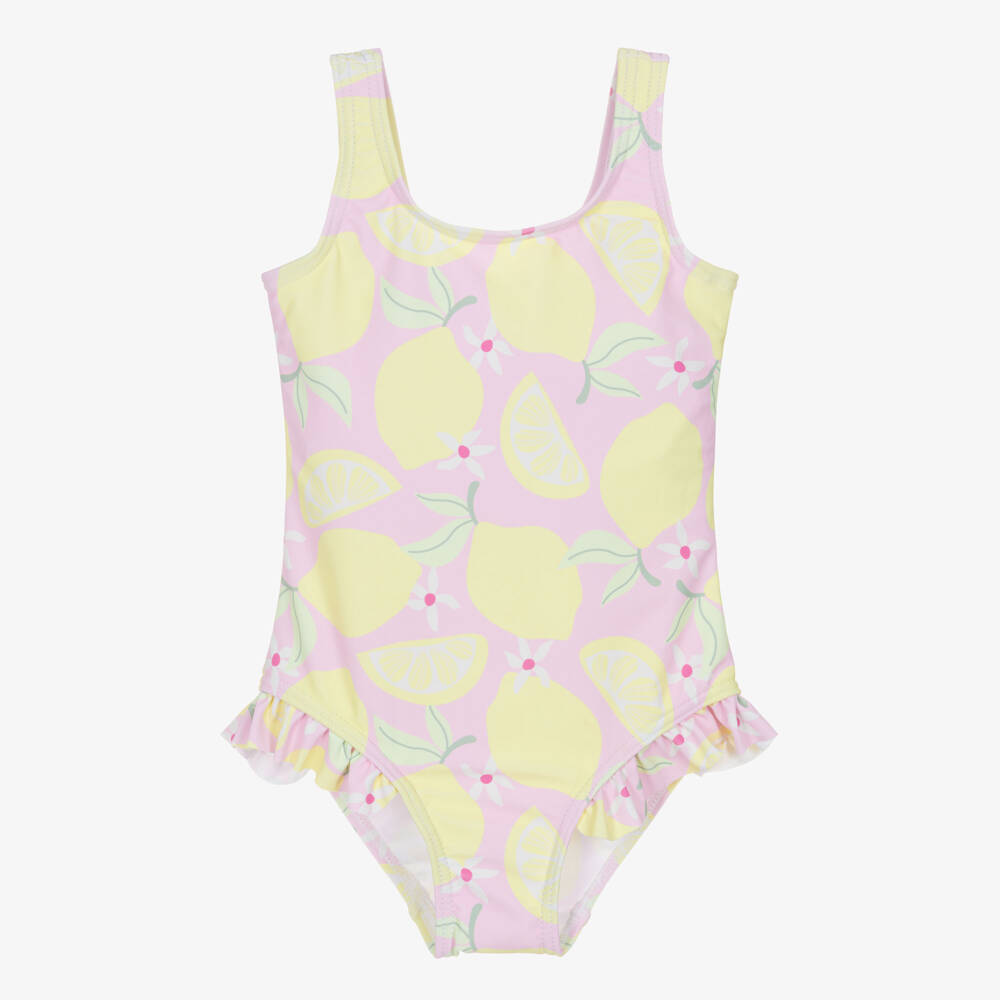 NAME IT-Girls Pink & Yellow Lemon Print Swimsuit | Childrensalon
