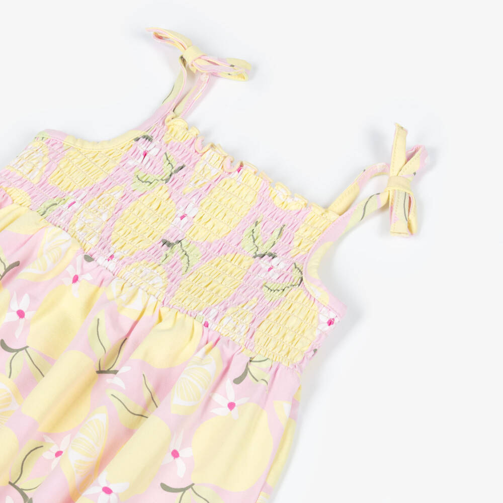 NAME IT-Girls Pink & Yellow Organic Cotton Lemon Print Sun Dress | Childrensalon