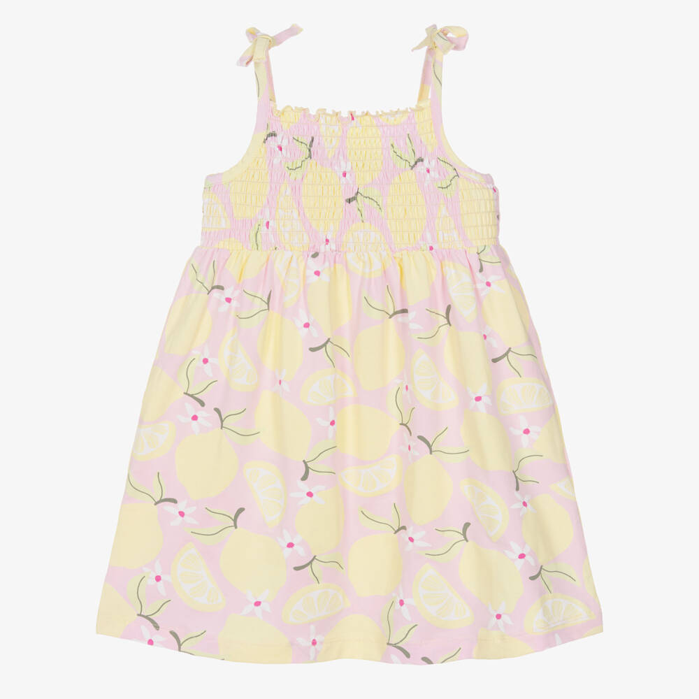 NAME IT-Girls Pink & Yellow Organic Cotton Lemon Print Sun Dress | Childrensalon