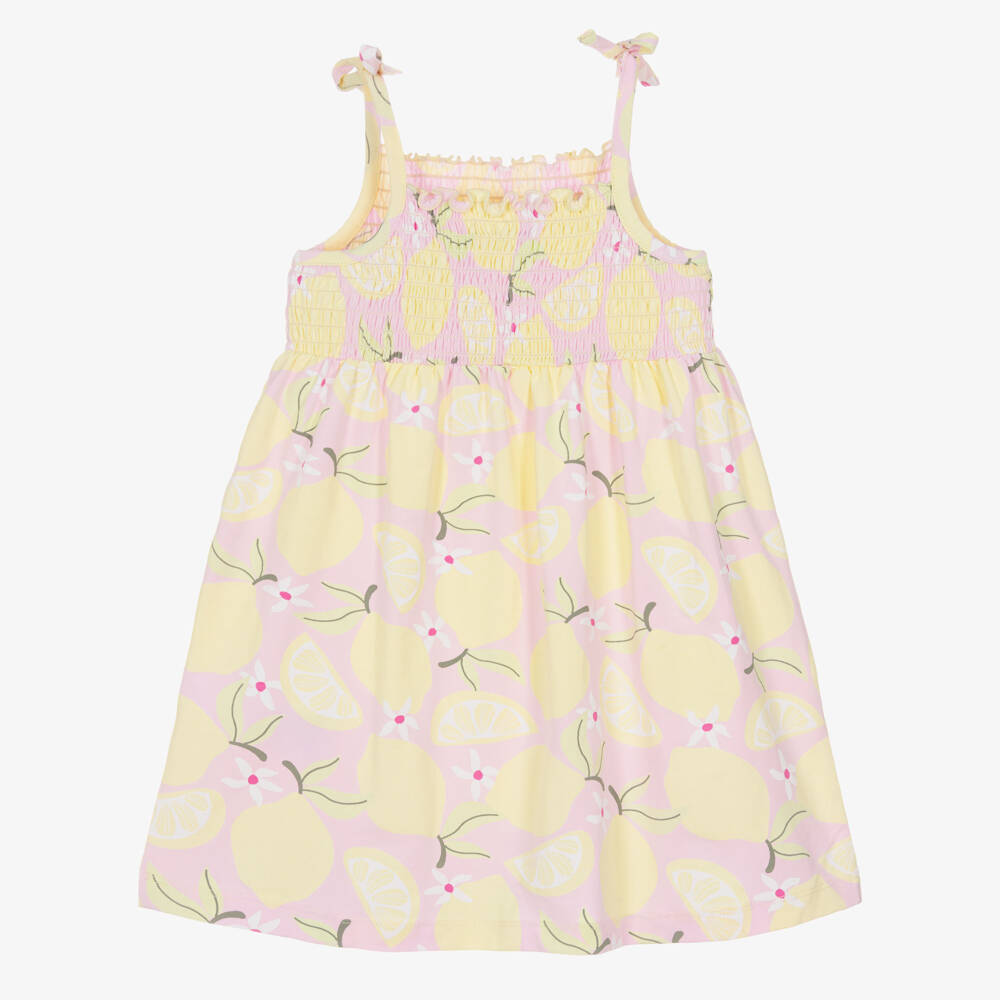 NAME IT-Girls Pink & Yellow Organic Cotton Lemon Print Sun Dress | Childrensalon