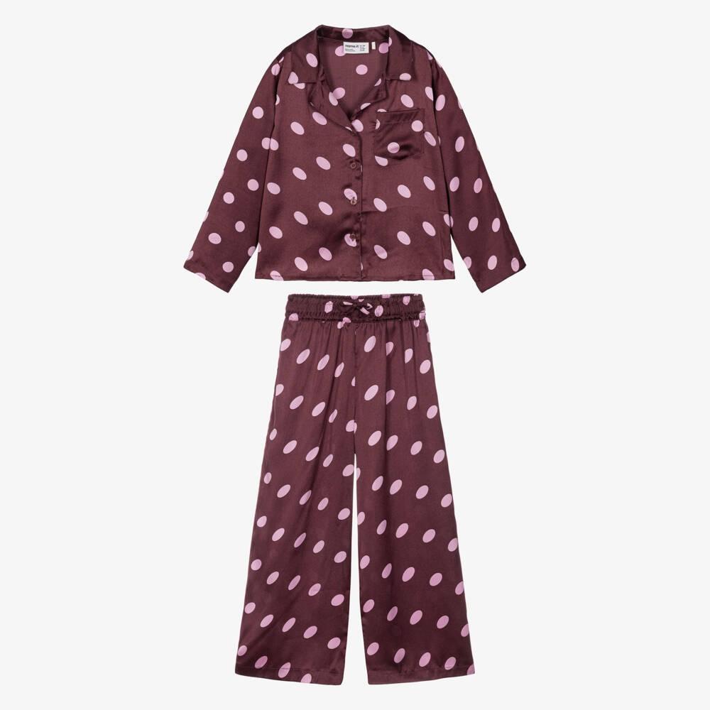 NAME IT-Girls Plum & Pink Polka Dot Satin Pyjamas | Childrensalon