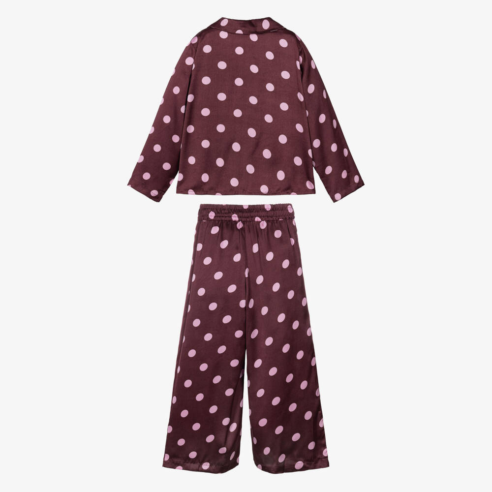 NAME IT-Girls Plum & Pink Polka Dot Satin Pyjamas | Childrensalon