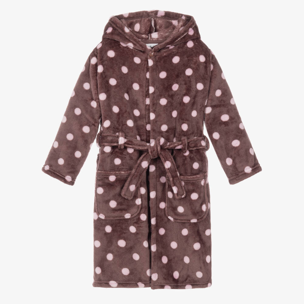 NAME IT-Girls Plum & Pink Polka Dot Velour Dressing Gown | Childrensalon