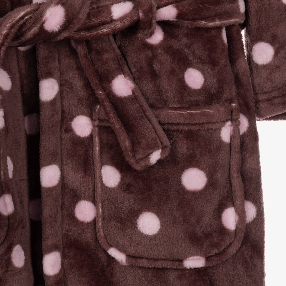 NAME IT-Girls Plum & Pink Polka Dot Velour Dressing Gown | Childrensalon