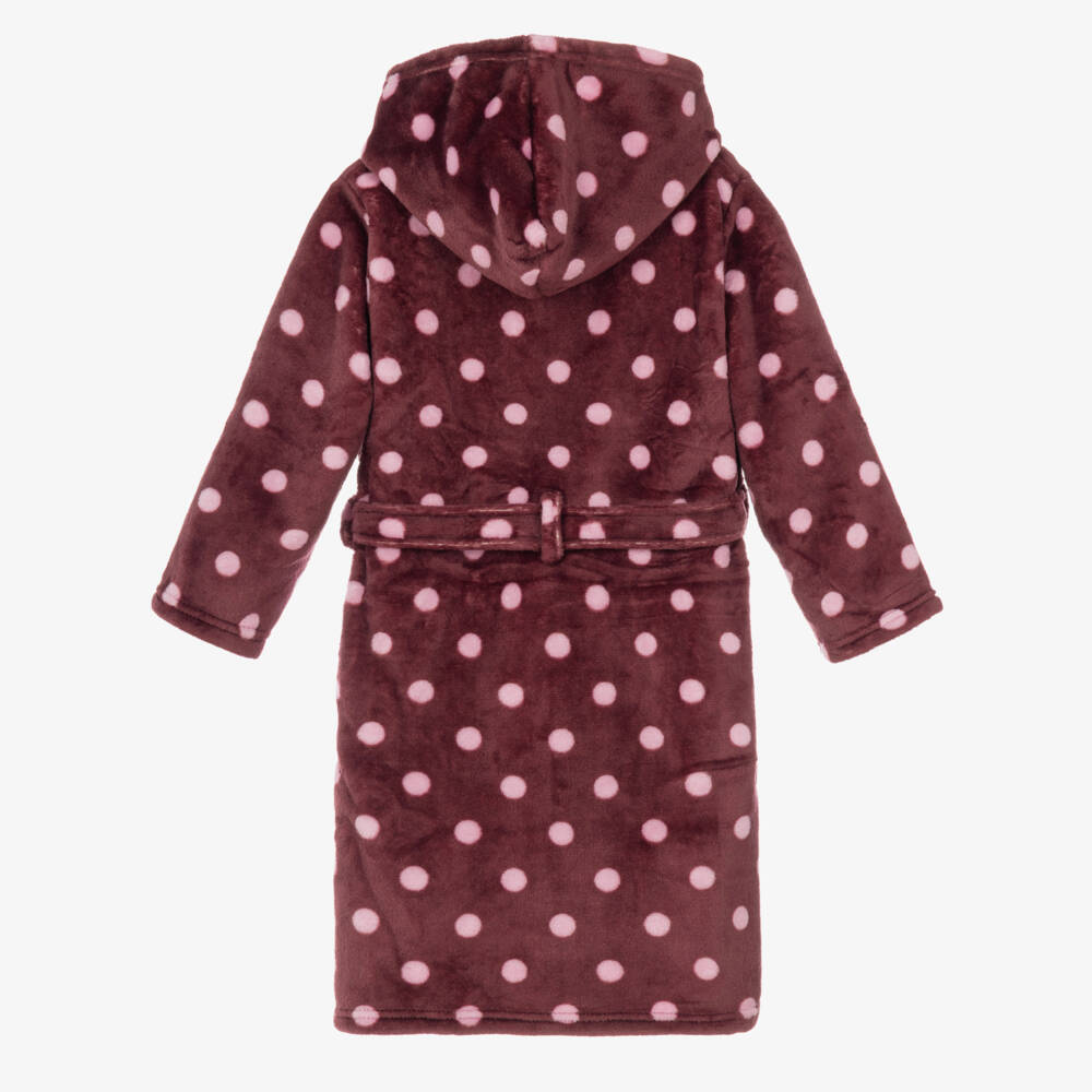 NAME IT-Girls Plum & Pink Polka Dot Velour Dressing Gown | Childrensalon