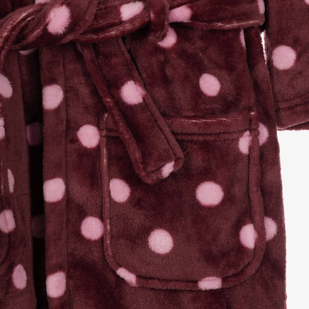 NAME IT-Girls Plum & Pink Polka Dot Velour Dressing Gown | Childrensalon