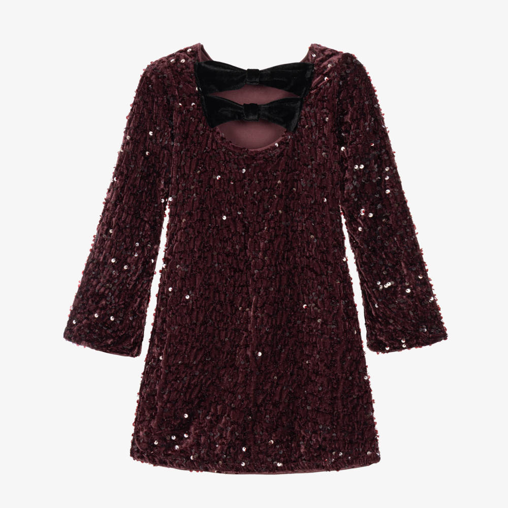NAME IT-Girls Plum Purple Sequinned Dress with Bows | Childrensalon