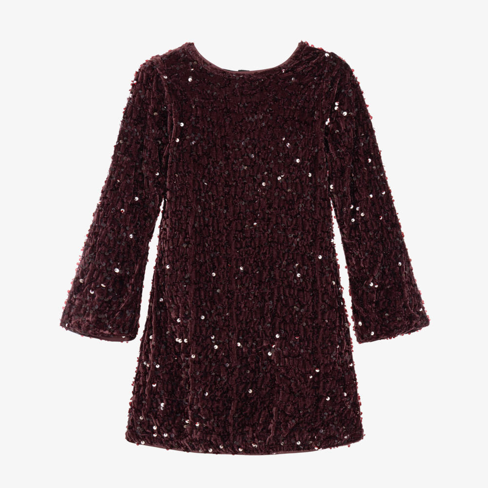 NAME IT-Girls Plum Purple Sequinned Dress with Bows | Childrensalon