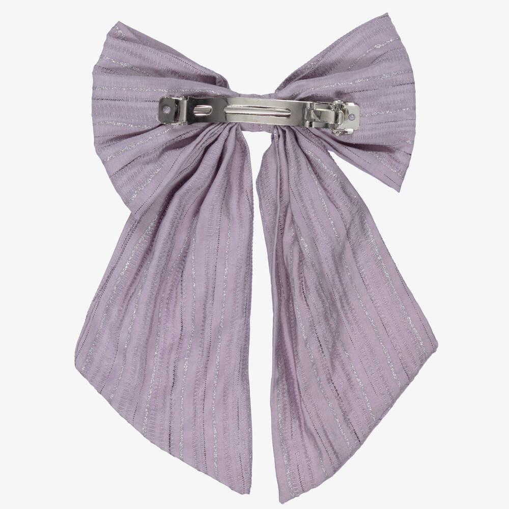 NAME IT-Girls Purple Bow Hair Clip with Silver Sparkle (14cm) | Childrensalon