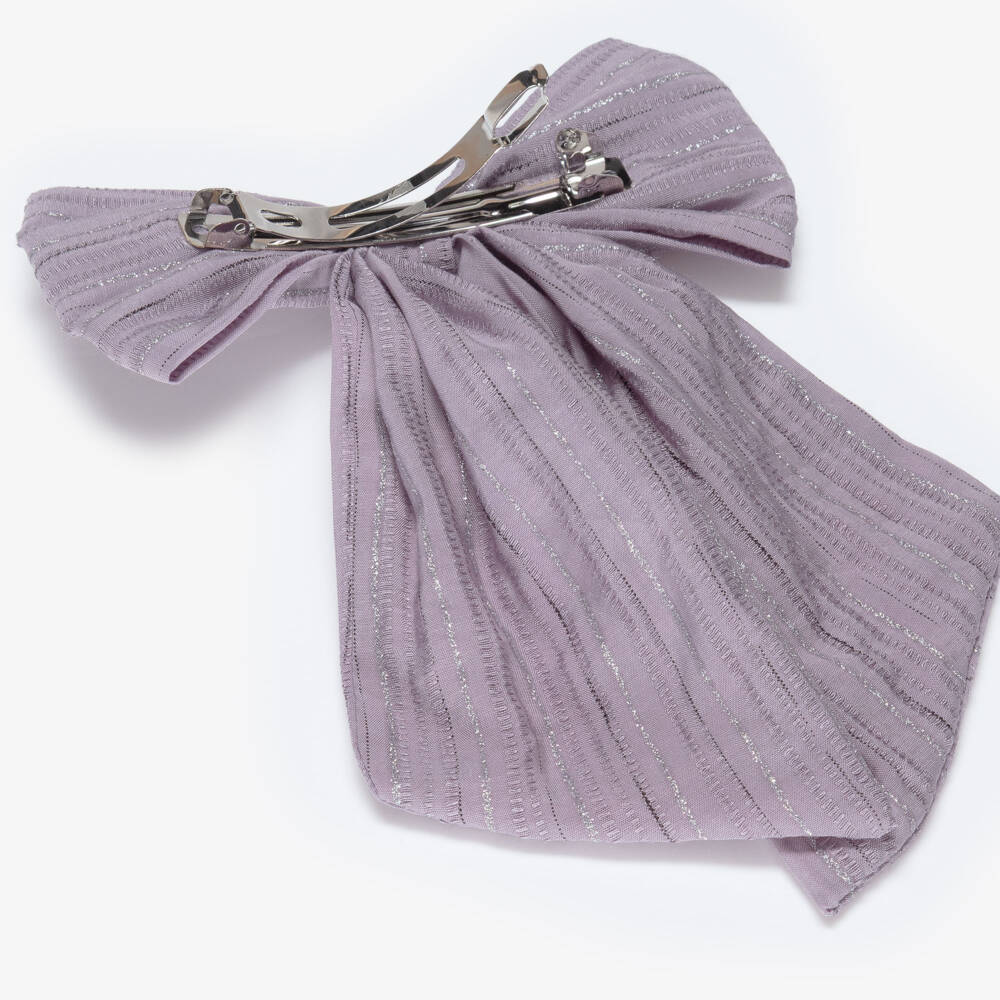 NAME IT-Girls Purple Bow Hair Clip with Silver Sparkle (14cm) | Childrensalon