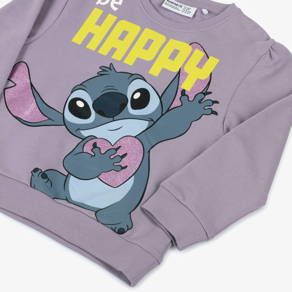 NAME IT-Girls Purple Cotton Disney Sweatshirt with Stitch | Childrensalon