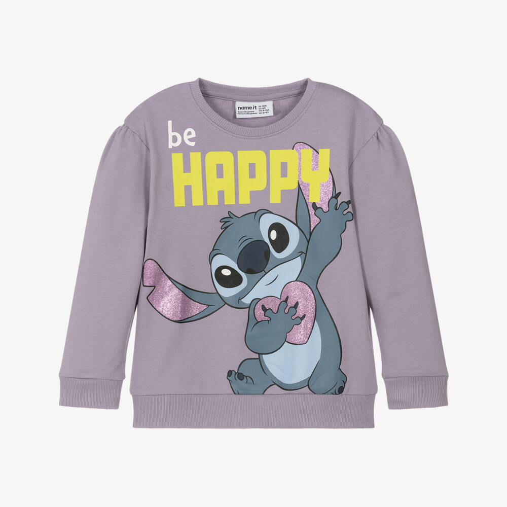 NAME IT-Girls Purple Cotton Disney Sweatshirt with Stitch | Childrensalon