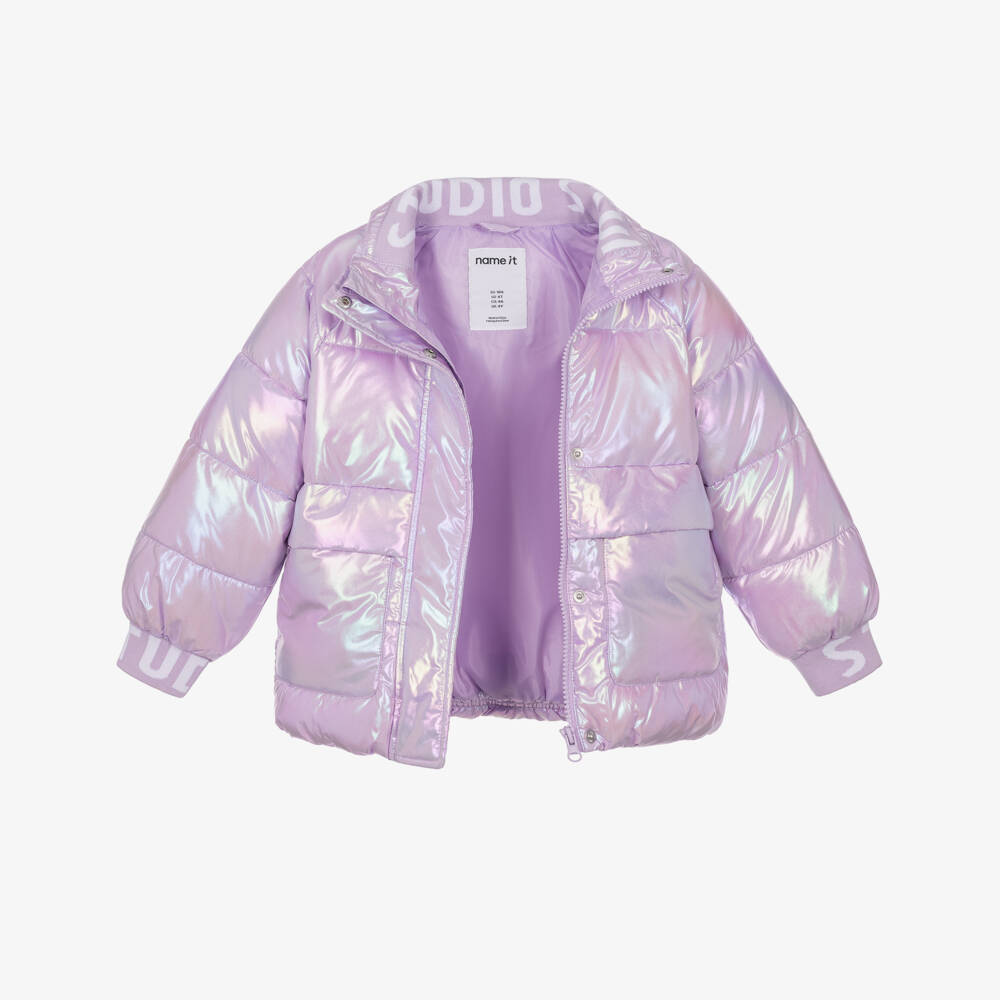NAME IT-Girls Purple & Pink Foil Puffer Jacket | Childrensalon