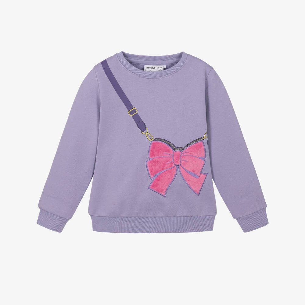 NAME IT-Girls Purple Plush Bow Sweatshirt | Childrensalon