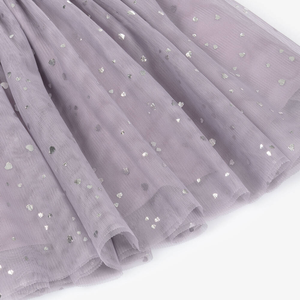 NAME IT-Girls Purple Tulle Skirt with Foil Silver Hearts | Childrensalon