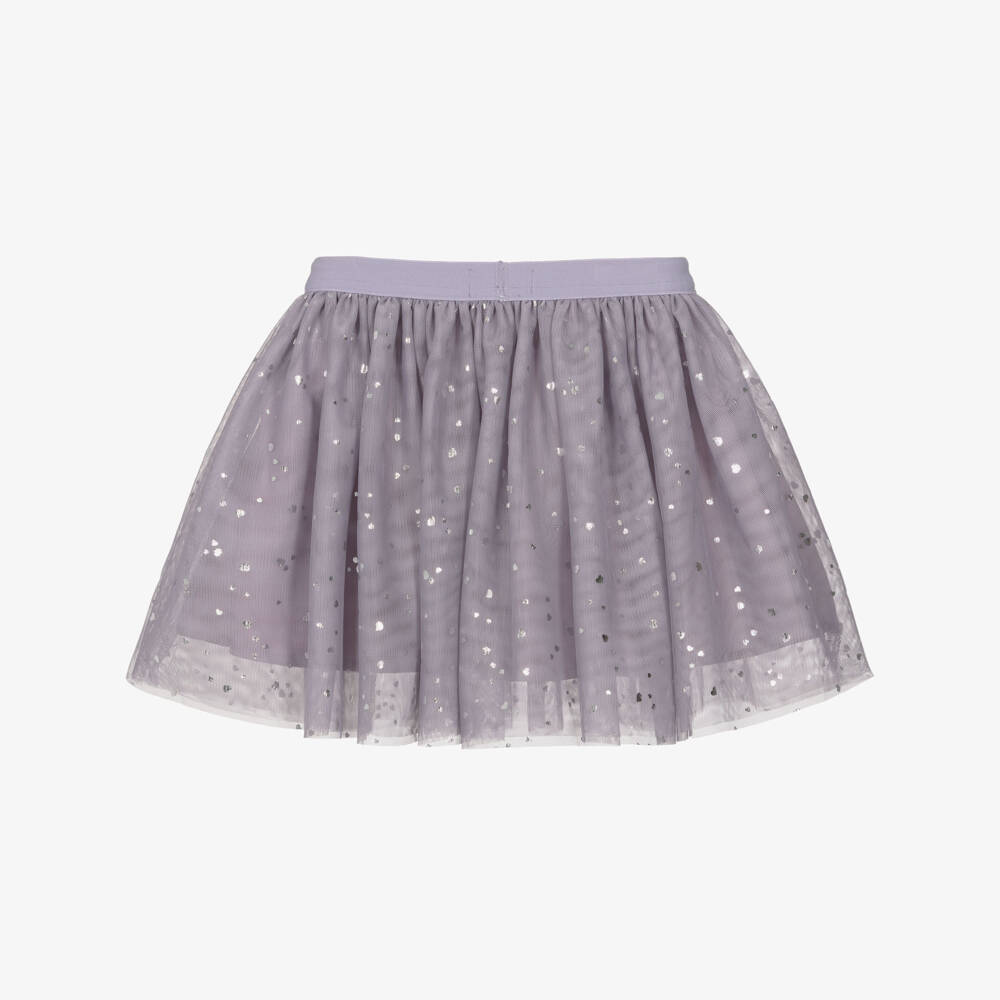 NAME IT-Girls Purple Tulle Skirt with Foil Silver Hearts | Childrensalon