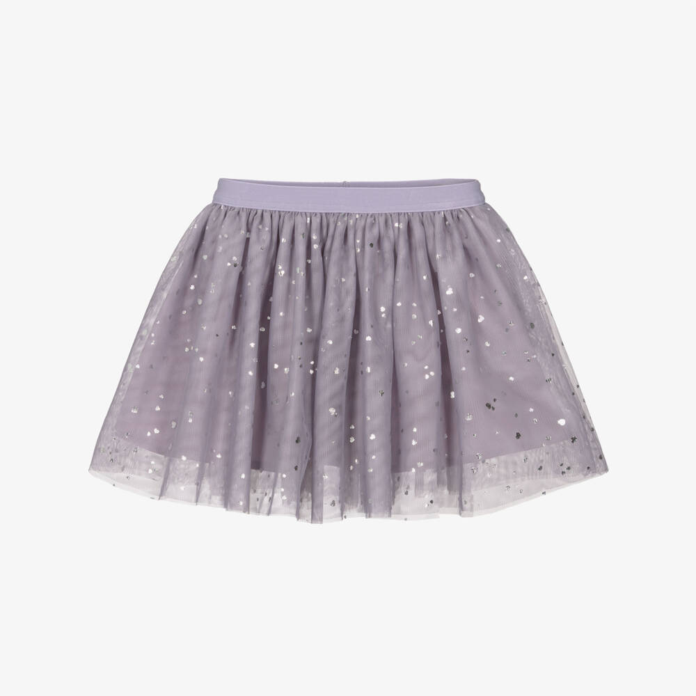 NAME IT-Girls Purple Tulle Skirt with Foil Silver Hearts | Childrensalon