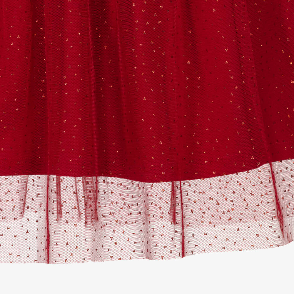 NAME IT-Girls Red Cotton Candy Cane Dress with Glittery Tulle Skirt | Childrensalon